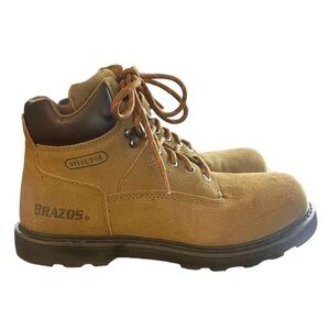 Brazos Work Force Womens Steel Toe Brown Leather Safety Boot, Size 6